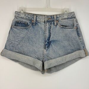 Wild Fable Womens Sz 8 Short Shorts Faded Blue Five Pocket Cuffed Leg High Rise
